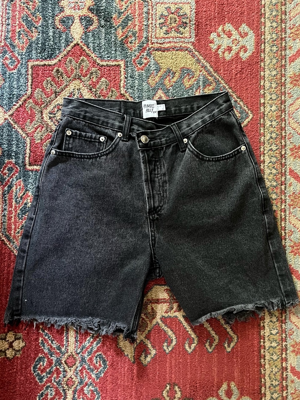 Princess Polly Black High-Rise Frayed Hem Denim Shorts